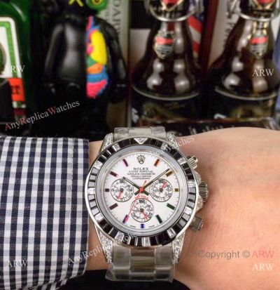 Cosmograph Daytona Rolex Rainbow Fake Watch Stainless Steel Case